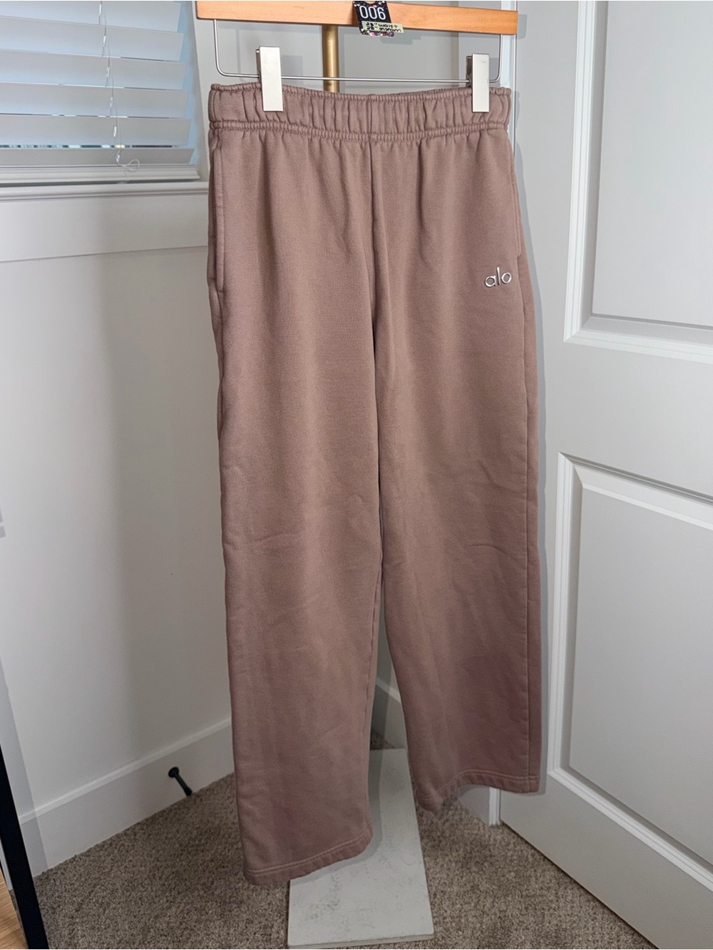 6. ALO High-Rise Wide Leg Sweatpants in Mushroom